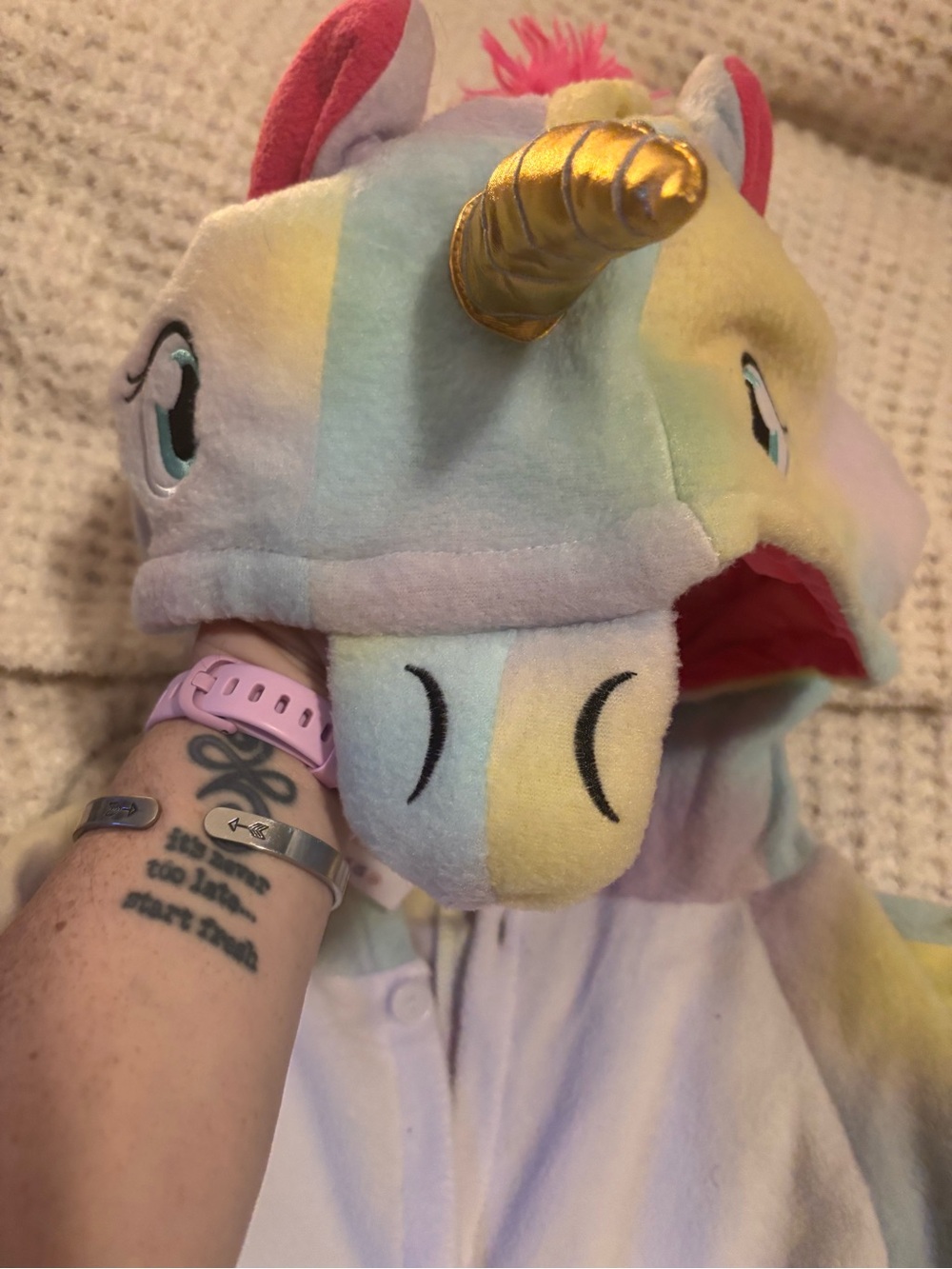 Plush Pastel Unicorn Hooded Costume for ADULTS- Rainbow Colors